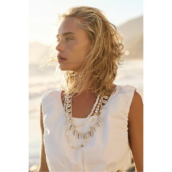 Free People Maui Shell Necklace Bohemian Beach Neutral Natural Resort Vaca NEW - Picture 9 of 9